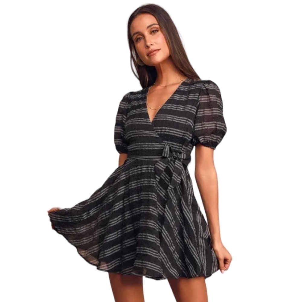 Lulu’s Plaid About You Black Plaid Organza Dress Side-Tie Skater XS